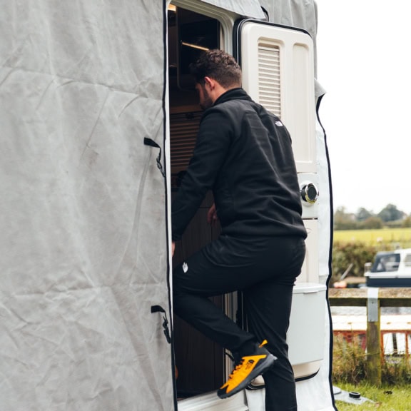 High-quality caravan cover outdoor weather protection custom fit durable material.
