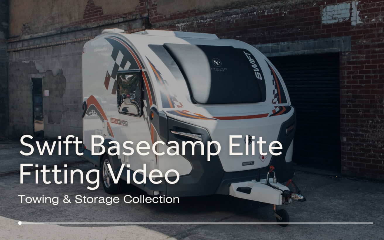 High-quality Swift Basecamp Elite caravan cover designed for optimal protection and durability, perfect for towing and storage.