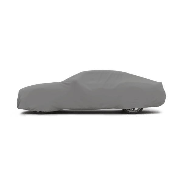 Stretchable grey cover specially designed for indoor use to protect vehicles from dust, scratches, and minor spills. Easy to put on and take off, ideal for garage or storage spaces.