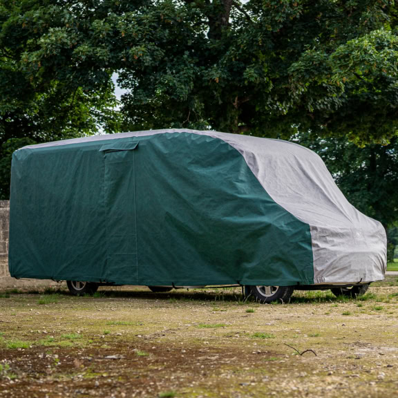 A picture of a Motorhome Cover in green and grey