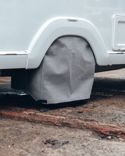 A picture of an additional wheel cover to protect caravan wheels.