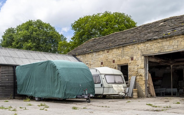 Durable caravan cover designed for outdoor storage, ensuring protection from weather, dust, and UV rays for your caravan. Custom-fit covers available for all sizes.
