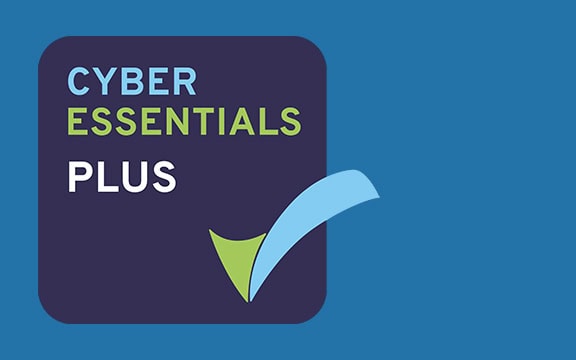 Cyber Essentials Plus certification badge showcasing compliance with UK cybersecurity standards for enhanced data protection.