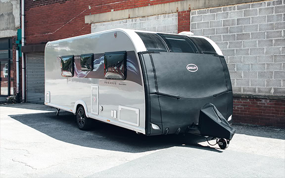 Specialised Covers protective caravan cover fitted on Bailey caravan, showcasing durability and weather resistance for long-term outdoor storage.