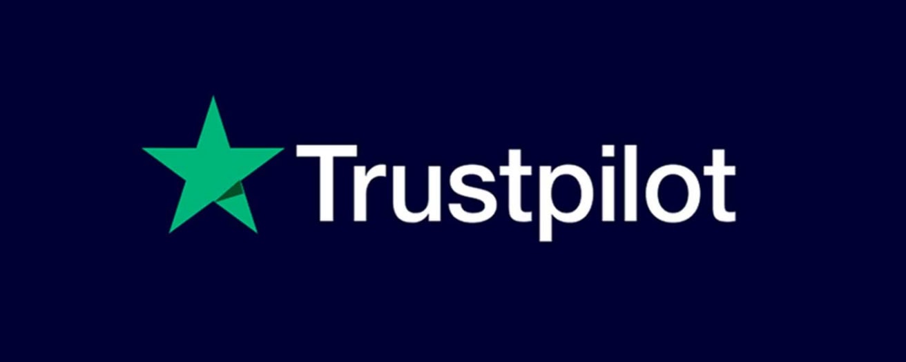 Trustpilot logo featuring a green star and the company name on a dark blue background, representing customer review platform.
