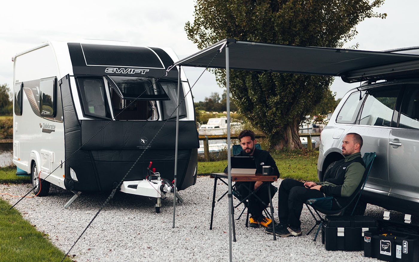 A Tow Pro Elite with Window Access open on a campsite.