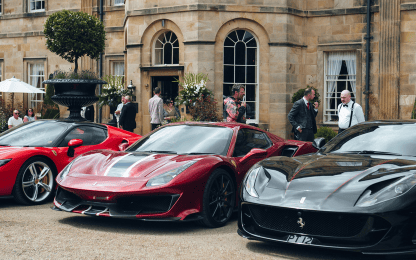 High-quality custom covers for supercars, including Ferrari and Lamborghini, showcased at Grantley Hall for a luxury driving event. Excellent protection and style for elite vehicle collections.