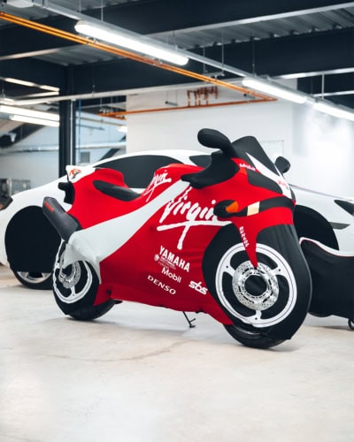 1. Custom motorcycle cover for racing bikes, featuring premium waterproof material, perfect for protecting high-performance motorcycles in garages and outdoor storage.