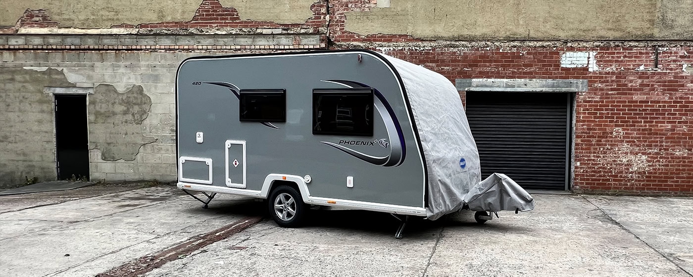 A Bailey Phoenix caravan with a tailored fit roof cover.