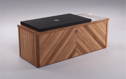 High-quality wooden storage chest with custom covers by Specialised Covers, ideal for outdoor furniture protection and enhancing durability. Perfect for commercial or residential use.