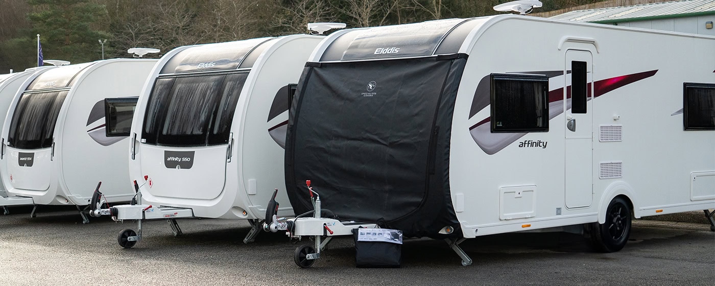 Elddis Caravans with tailored fitting Towing Cover on.